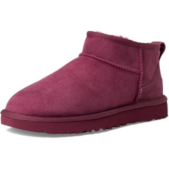 UGG Women's Burnt Magenta Rounded Toe Sheepskin Lining Classic Ultra Mini Boot - Picture 1 of 7